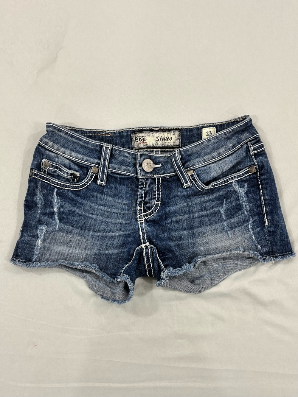 BKE Starlite Distressed Embellished Denim Shorts Women's Size 23 Buckle Low Rise